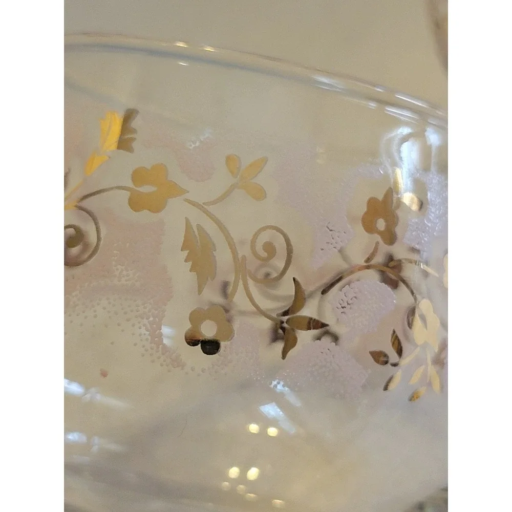 Vintage Glass Creamer and‎ Sugar Bowl Set Gold Pink Floral Filigree Frosted Lace